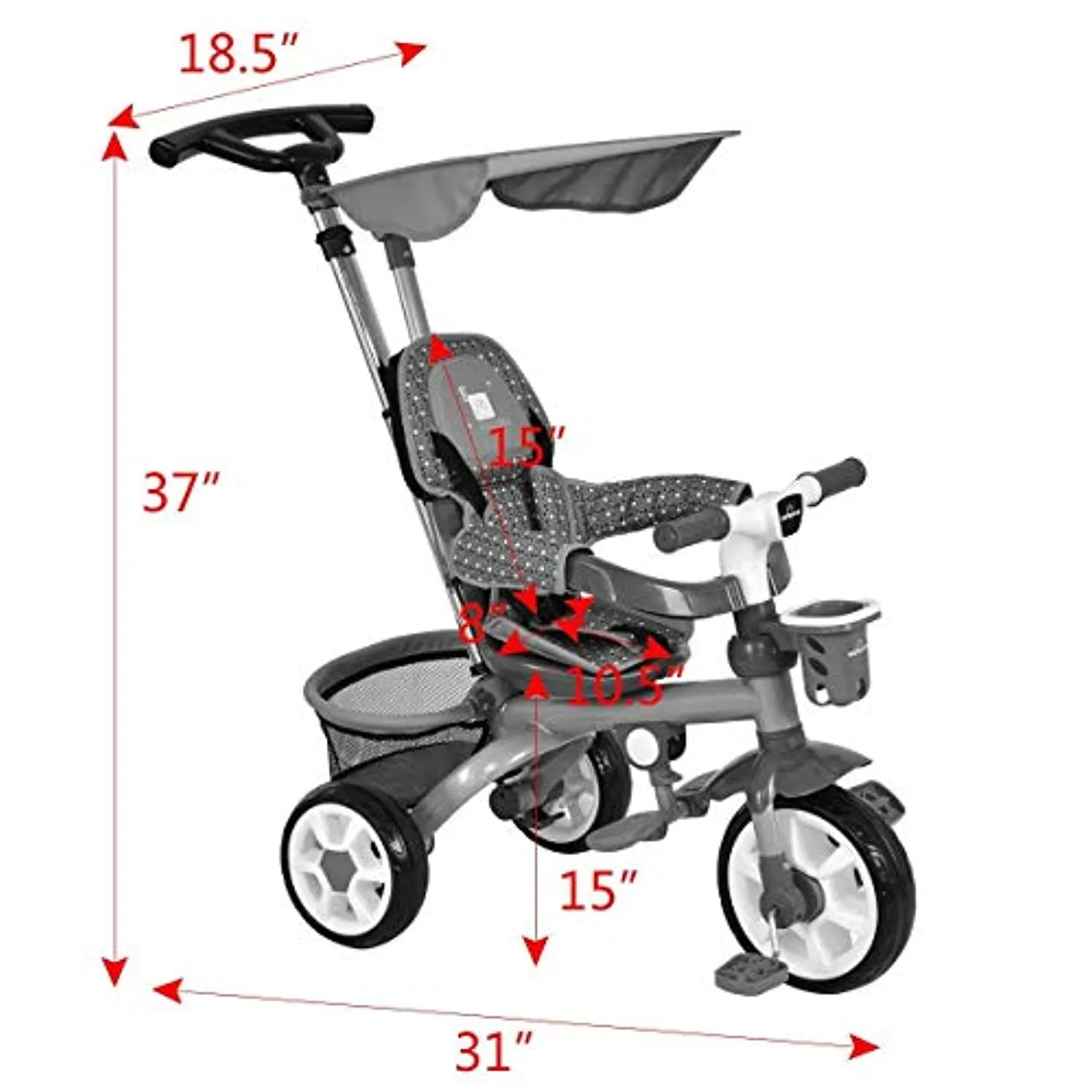 4 in 1 Twins Kids Trike Safety Double Rotatable Seat w/Basket (Blue)