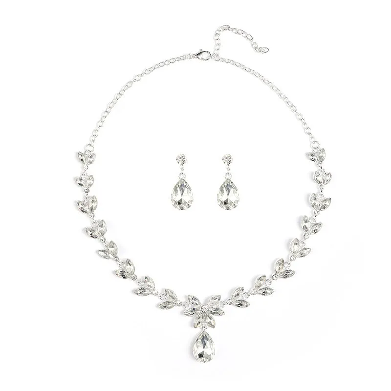 American fashionable temperament bridal jewelry necklace set leaf-shaped