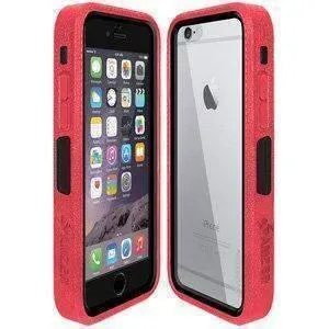 Amzer CRUSTA Rugged iPhone 6 Case Pale Red on Black Shell with Tempered Glass