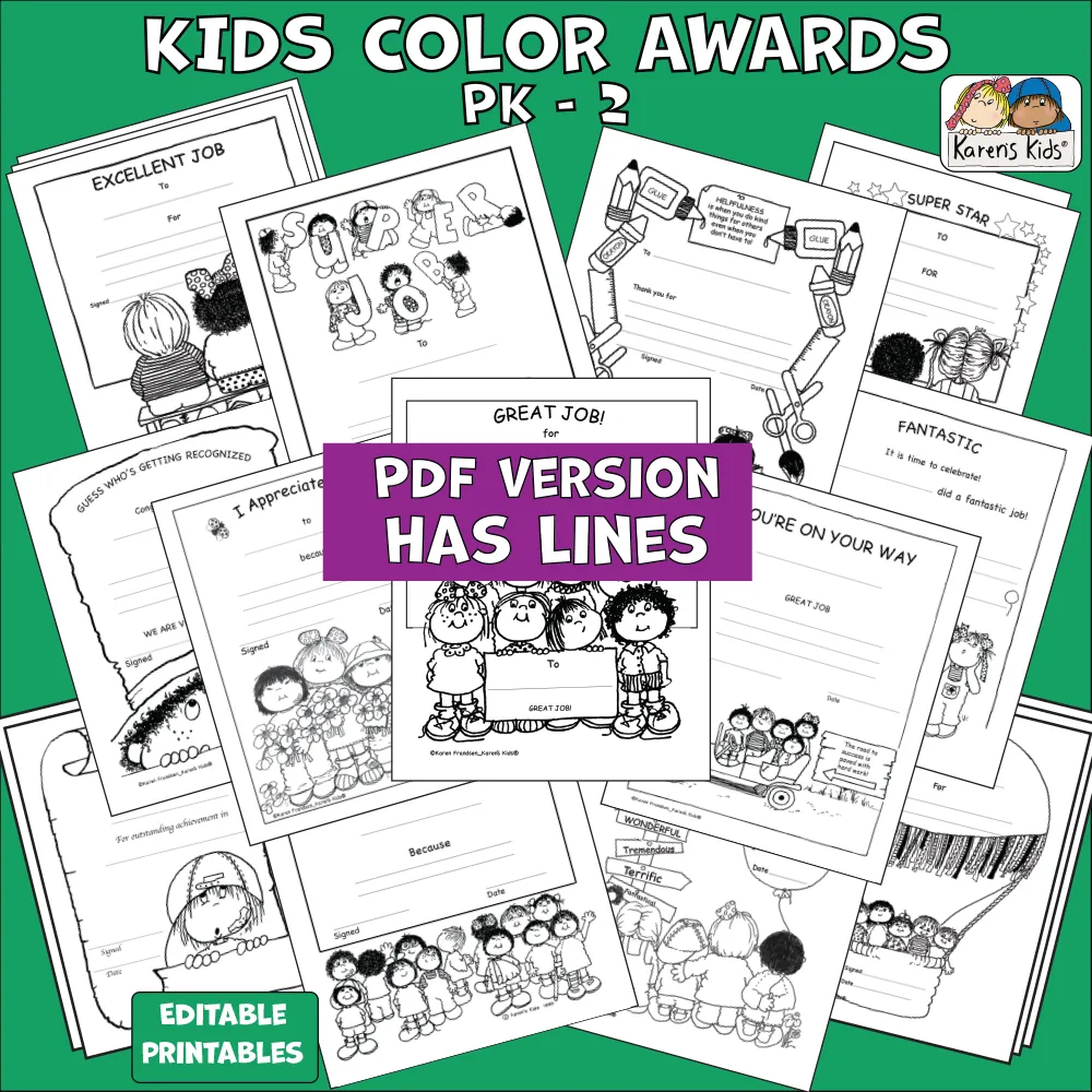 Awards KIDS COLOR (Karen's Kids Editable Printables)