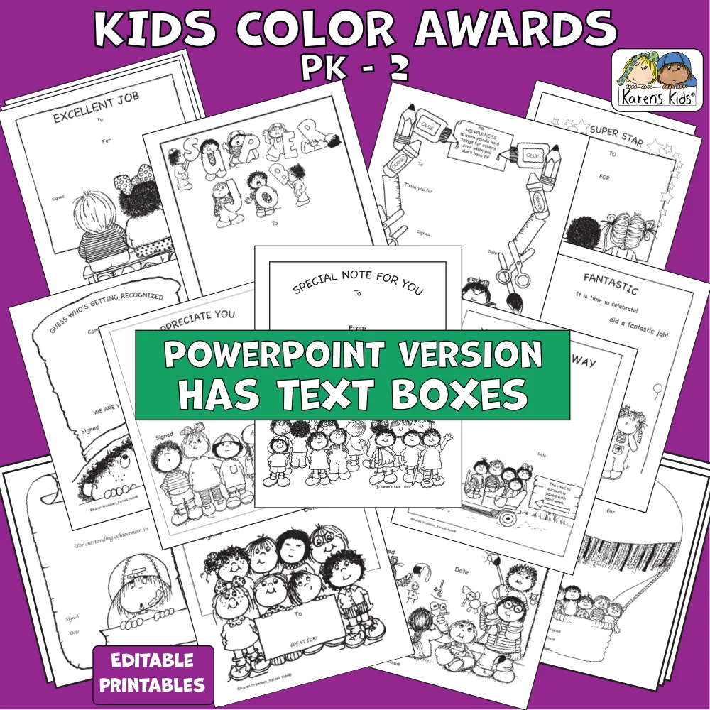 Awards KIDS COLOR (Karen's Kids Editable Printables)