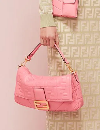 Baguette Large Leather Bag - Pink, White, Black
