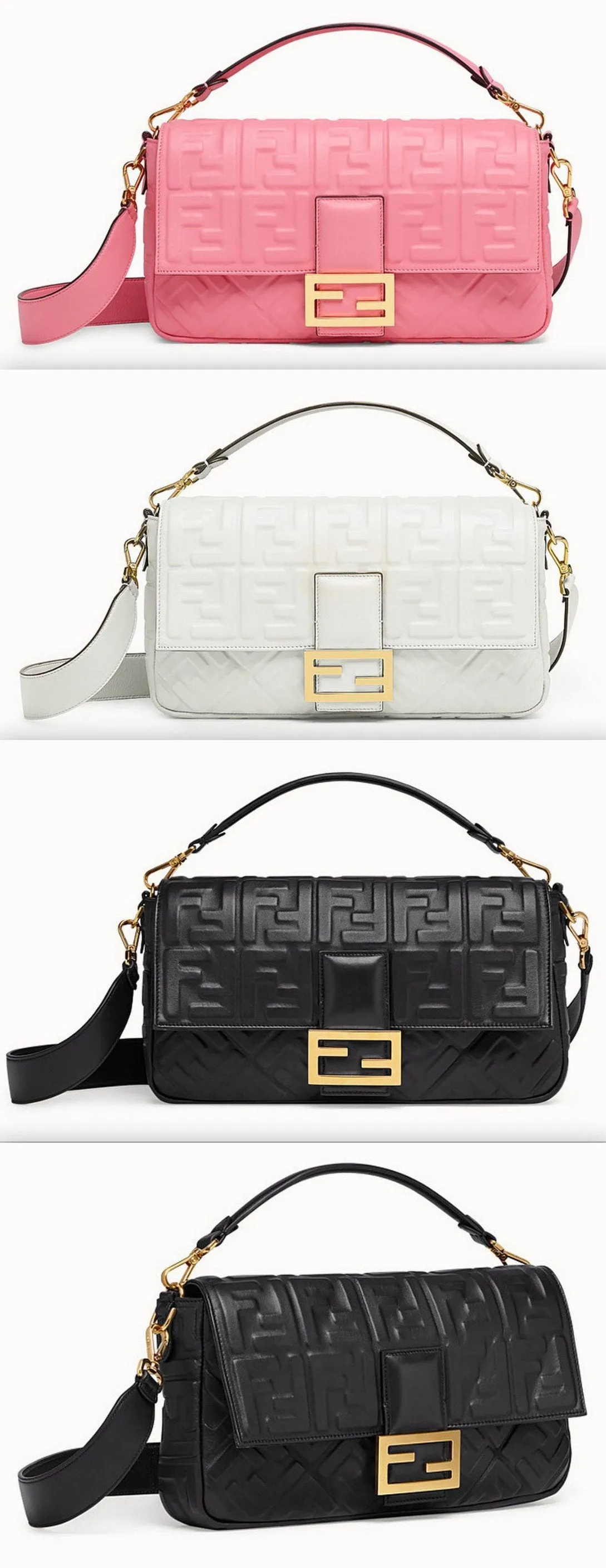 Baguette Large Leather Bag - Pink, White, Black