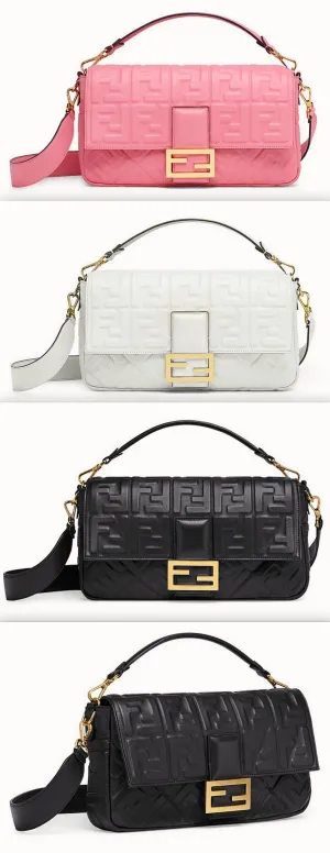 Baguette Large Leather Bag - Pink, White, Black