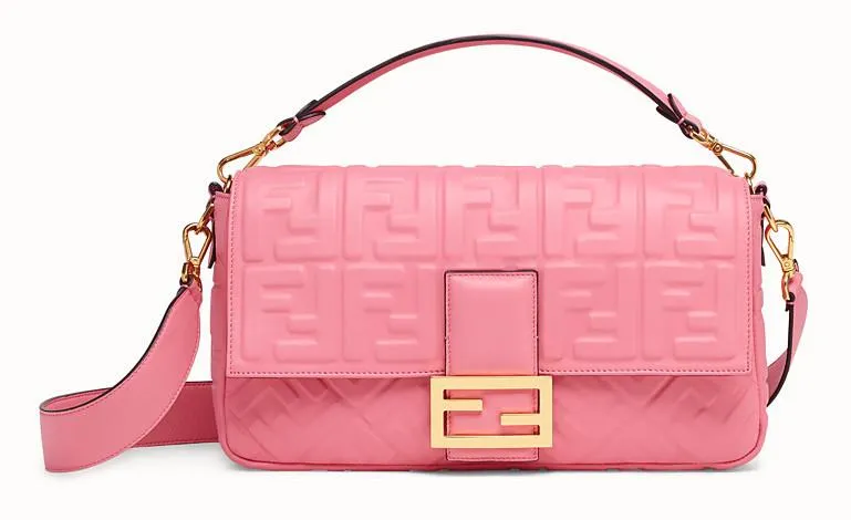Baguette Large Leather Bag - Pink, White, Black