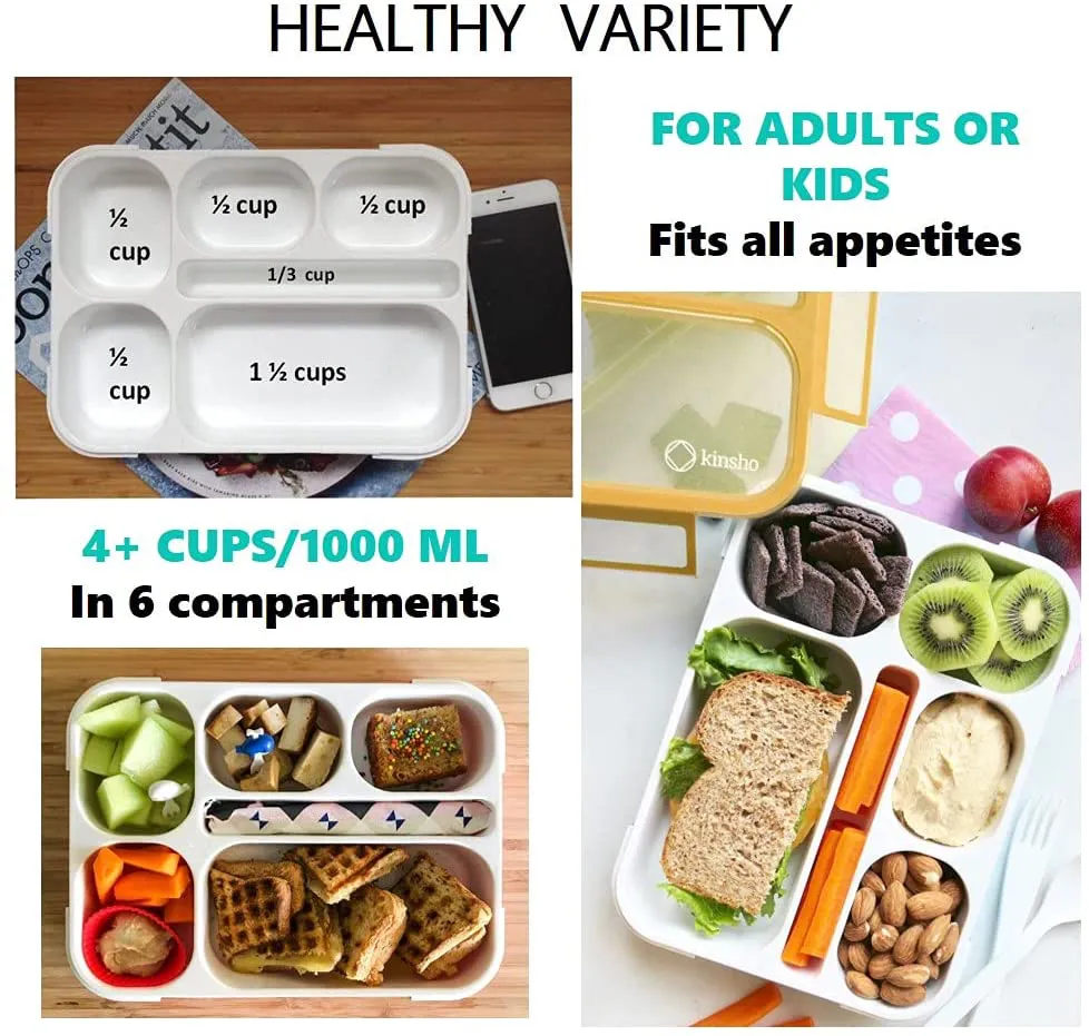 Bento-Box with Lunch Bag and Ice Pack Set. Lunch-Boxes Snack Containers for Kids Boys Girls Adults. 4 Compartments, Leakproof Portion Container, Insulated Bags for School Lunches, Yellow-Green