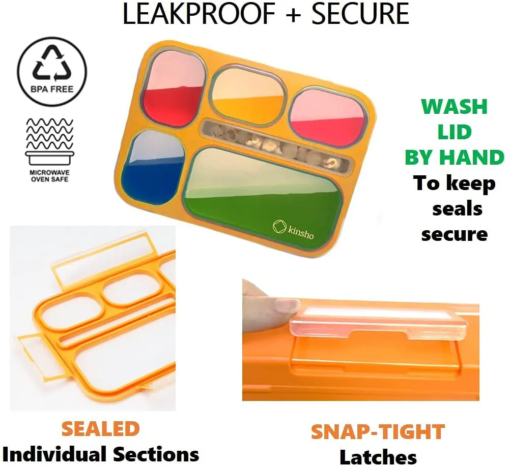 Bento-Box with Lunch Bag and Ice Pack Set. Lunch-Boxes Snack Containers for Kids Boys Girls Adults. 4 Compartments, Leakproof Portion Container, Insulated Bags for School Lunches, Yellow-Green