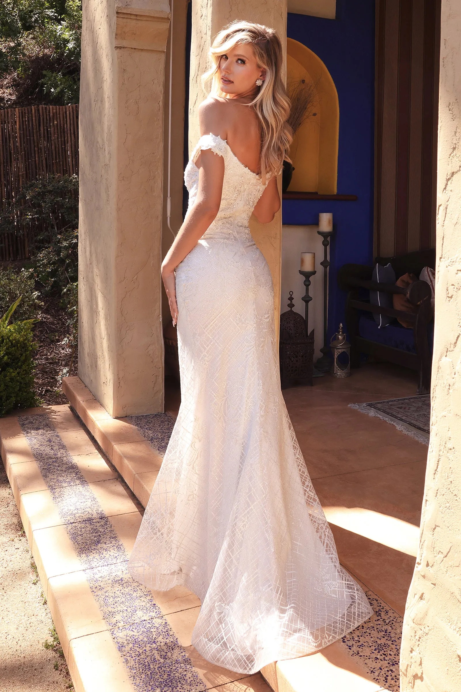 CINDERELLA DIVINE CD929 Sheath Off-Shoulder Bridal Gown