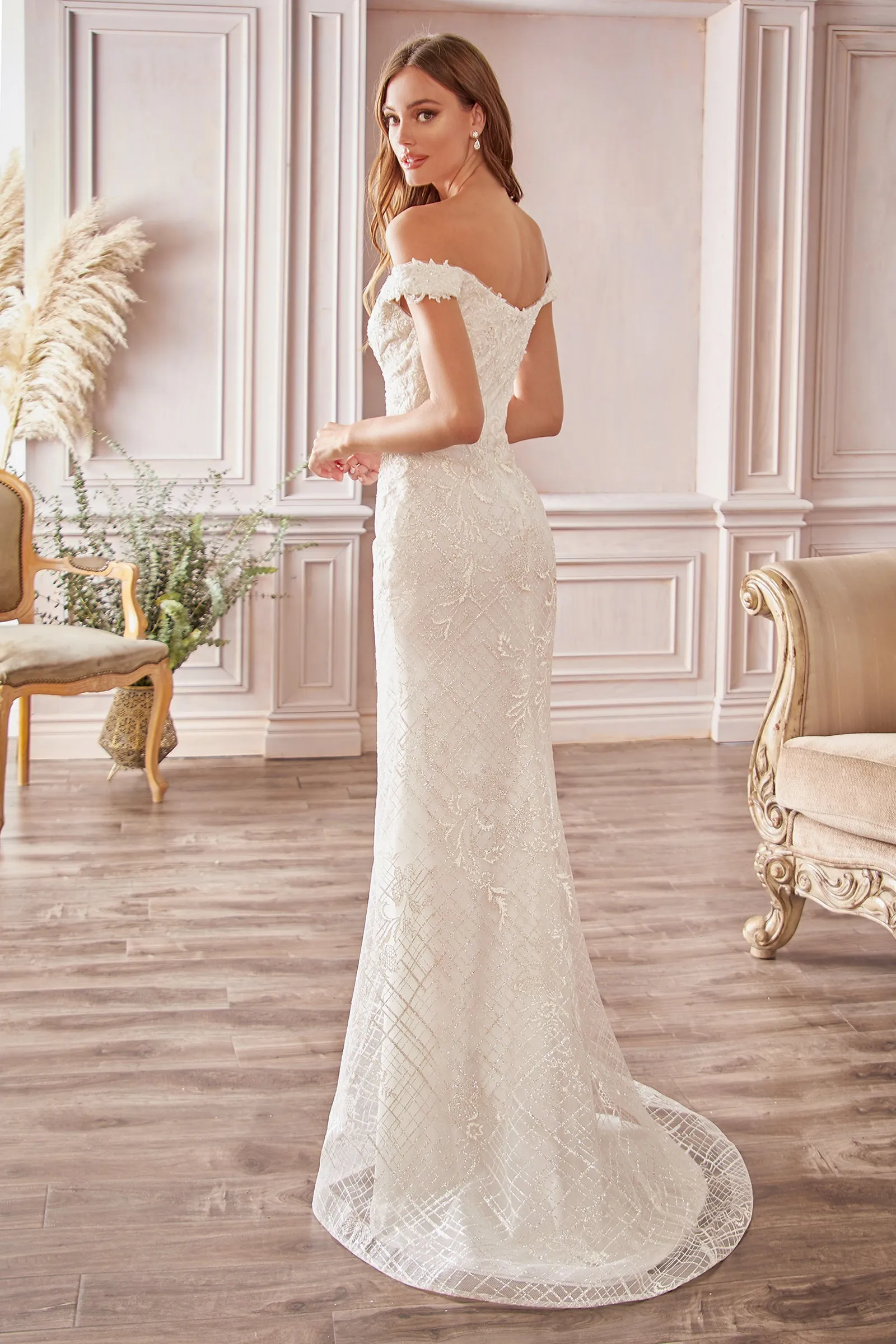 CINDERELLA DIVINE CD929 Sheath Off-Shoulder Bridal Gown