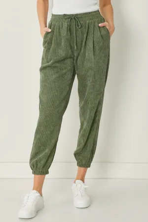 Corduroy jogger pants featuring drawstring waist