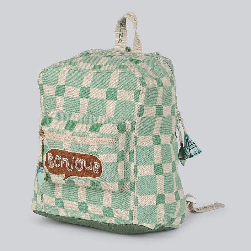 Cotton Denim Backpacks For Kids | Checked Backpack | Light Green
