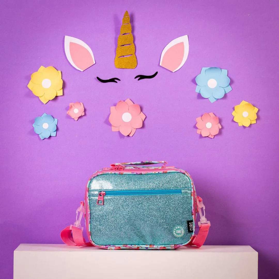 Cubs Baby Blue Baby Unicorn Glittery Cross Body Lunch Bag