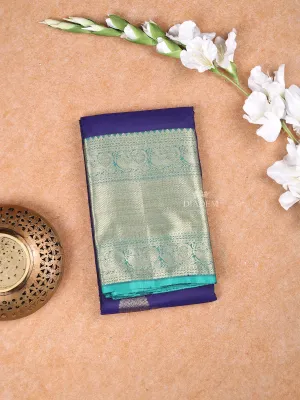 Dark Blue Pure Kanchipuram Bridal Silk Saree with Tree Motif on the Body with Zari Border