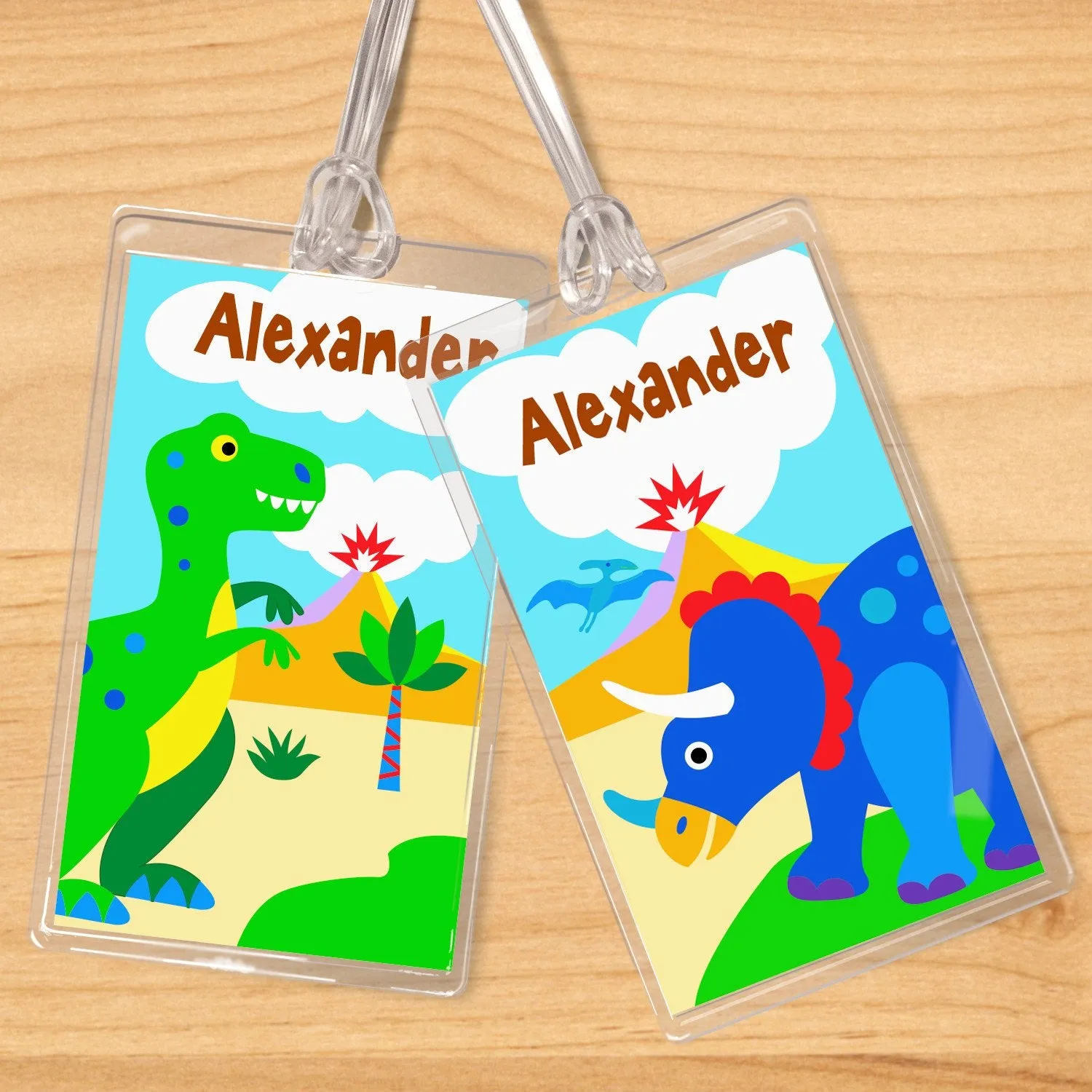Dinosaur Land Personalized 2 PC Kids Name Tag Set