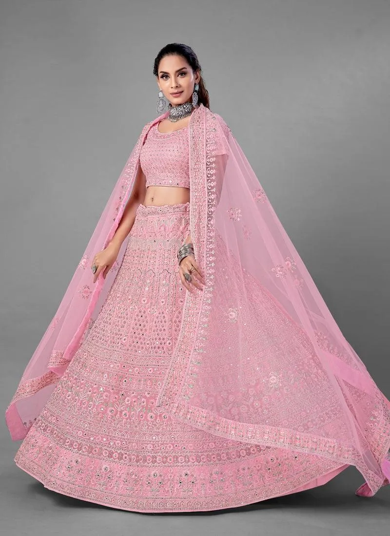 Elegant Look Soft Net Base Bridal Wear Pink Lehenga Choli