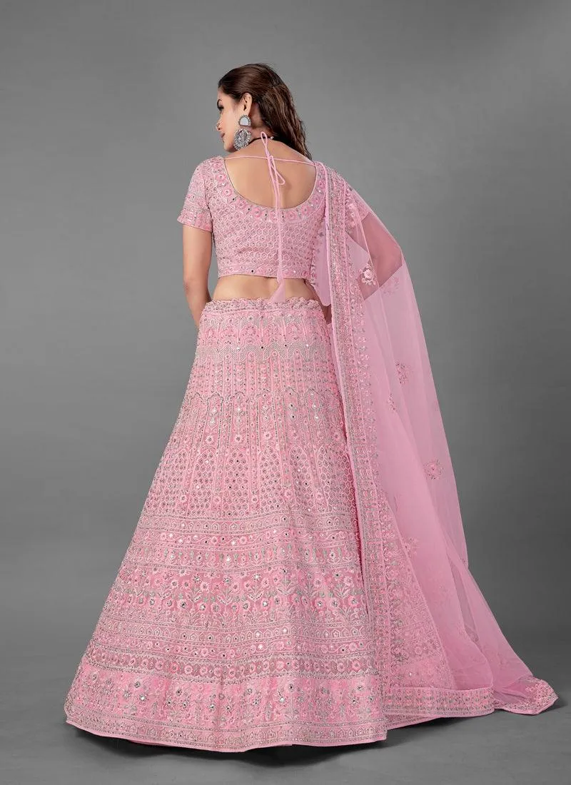 Elegant Look Soft Net Base Bridal Wear Pink Lehenga Choli
