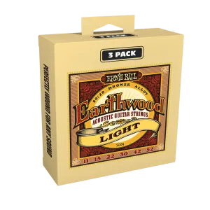 ERNIE BALL EARTHWOOD 3004 LIGHT 80/20 BRONZE ACOUSTIC GUITAR STRINGS 3-PACK - 11-52 GAUGE