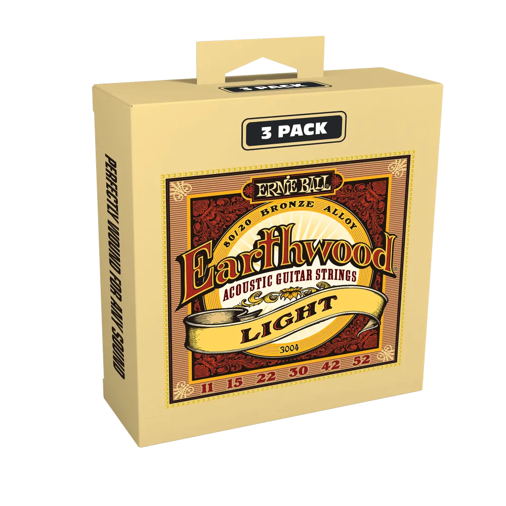 ERNIE BALL EARTHWOOD 3004 LIGHT 80/20 BRONZE ACOUSTIC GUITAR STRINGS 3-PACK - 11-52 GAUGE