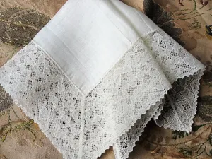 EXCEPTIONAL Vintage BRIDAL Hanky,Wedding Handkerchief,Irish Linen,WIDE French Hand Done Lace Hankie,Special Bridal Hanky,Collectible Hankies