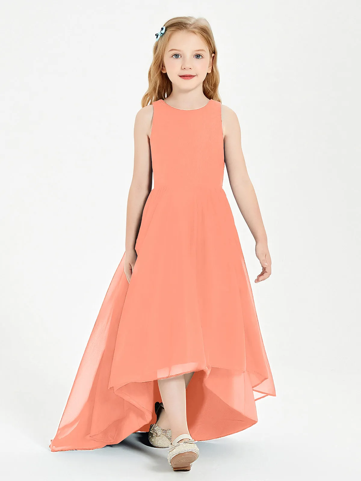 Exquisite Asymmetrical Junior Bridesmaid Dresses Scoop Neck Sunset
