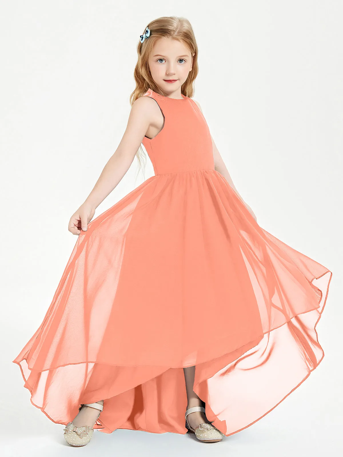 Exquisite Asymmetrical Junior Bridesmaid Dresses Scoop Neck Sunset