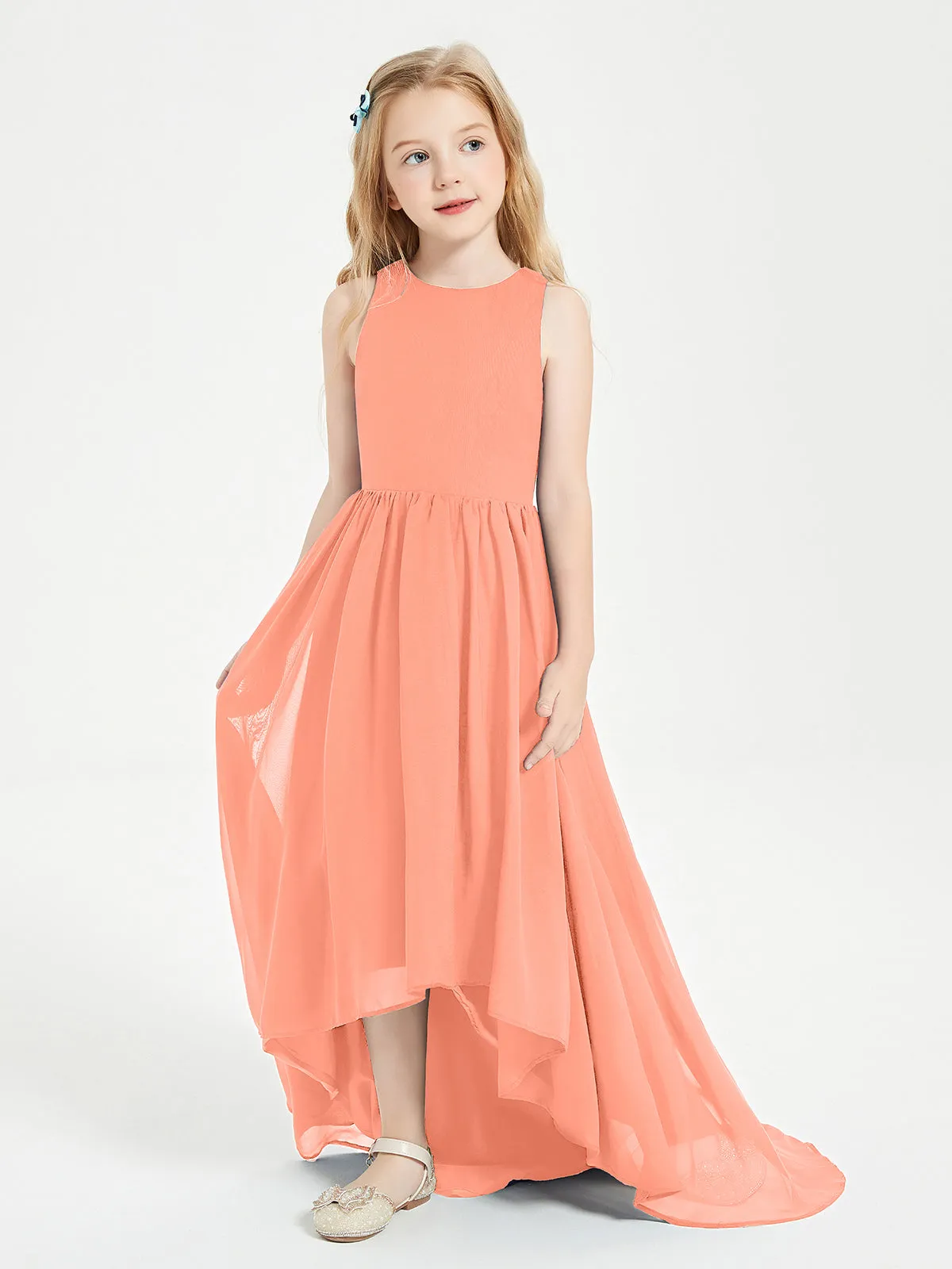 Exquisite Asymmetrical Junior Bridesmaid Dresses Scoop Neck Sunset
