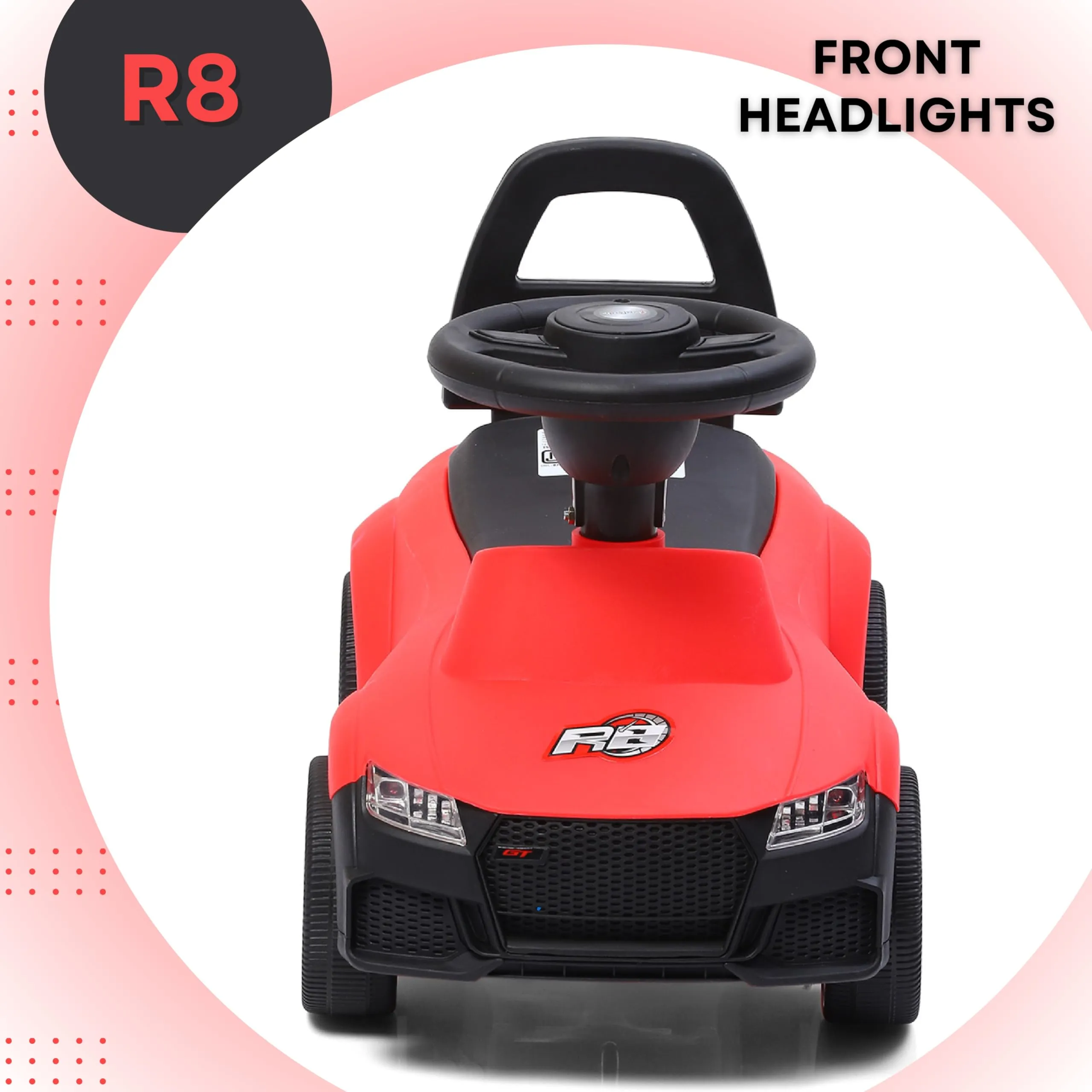 Fun Ride R8 Kids Push Ride On Push Car with Horn,Music, Light, Backrest and Under Seat Storage - 1 to 3 Years Universal Wheels, Kids Indoor/Outdoor Toy Car for Boys&Girls- (Upto 20 Kg),Red