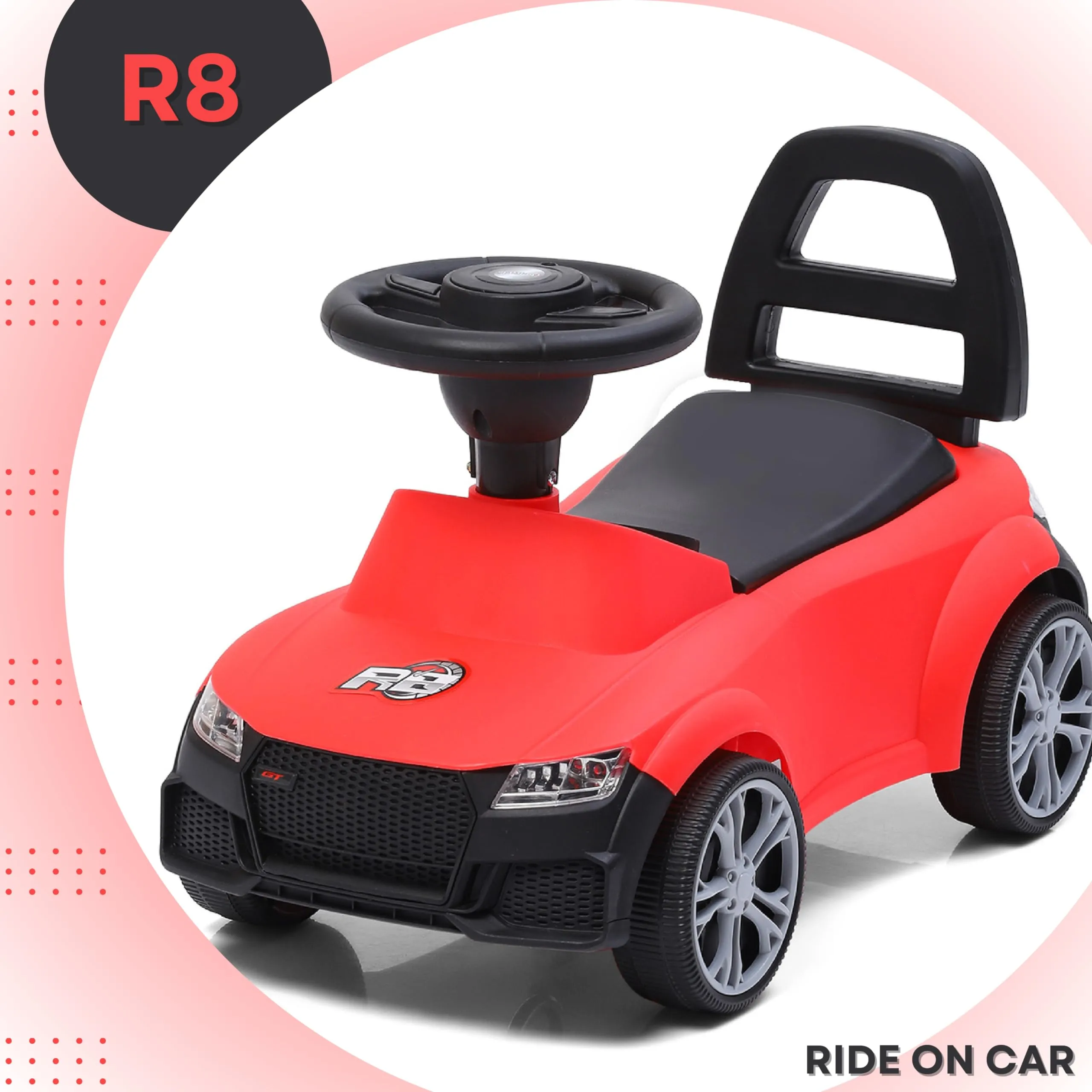 Fun Ride R8 Kids Push Ride On Push Car with Horn,Music, Light, Backrest and Under Seat Storage - 1 to 3 Years Universal Wheels, Kids Indoor/Outdoor Toy Car for Boys&Girls- (Upto 20 Kg),Red