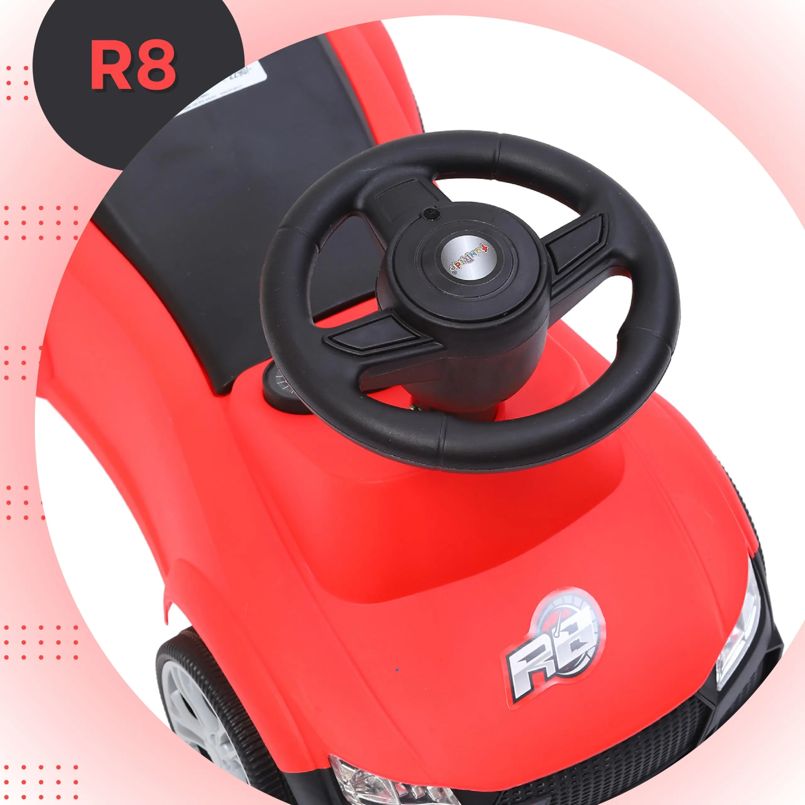 Fun Ride R8 Kids Push Ride On Push Car with Horn,Music, Light, Backrest and Under Seat Storage - 1 to 3 Years Universal Wheels, Kids Indoor/Outdoor Toy Car for Boys&Girls- (Upto 20 Kg),Red
