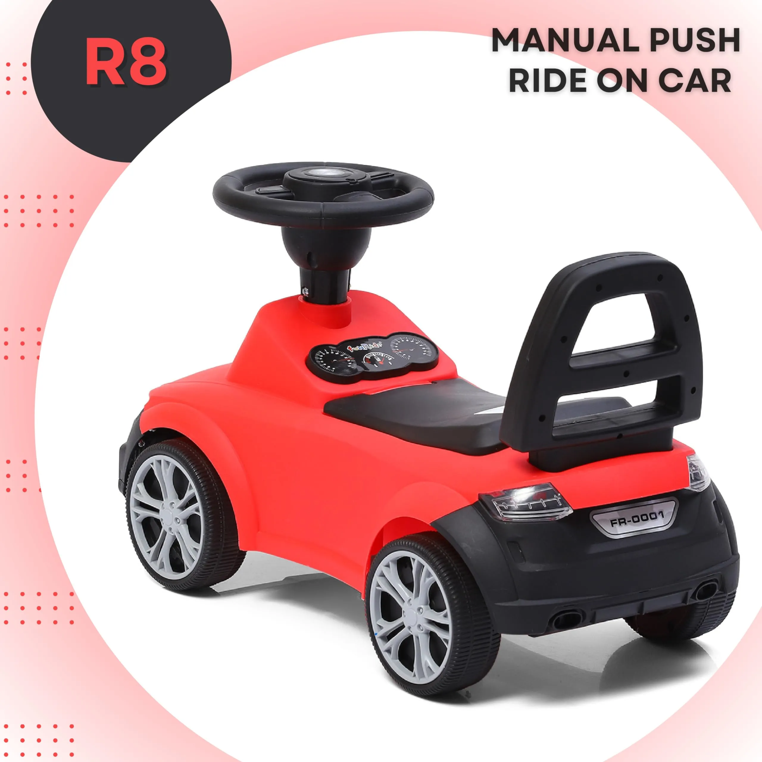 Fun Ride R8 Kids Push Ride On Push Car with Horn,Music, Light, Backrest and Under Seat Storage - 1 to 3 Years Universal Wheels, Kids Indoor/Outdoor Toy Car for Boys&Girls- (Upto 20 Kg),Red