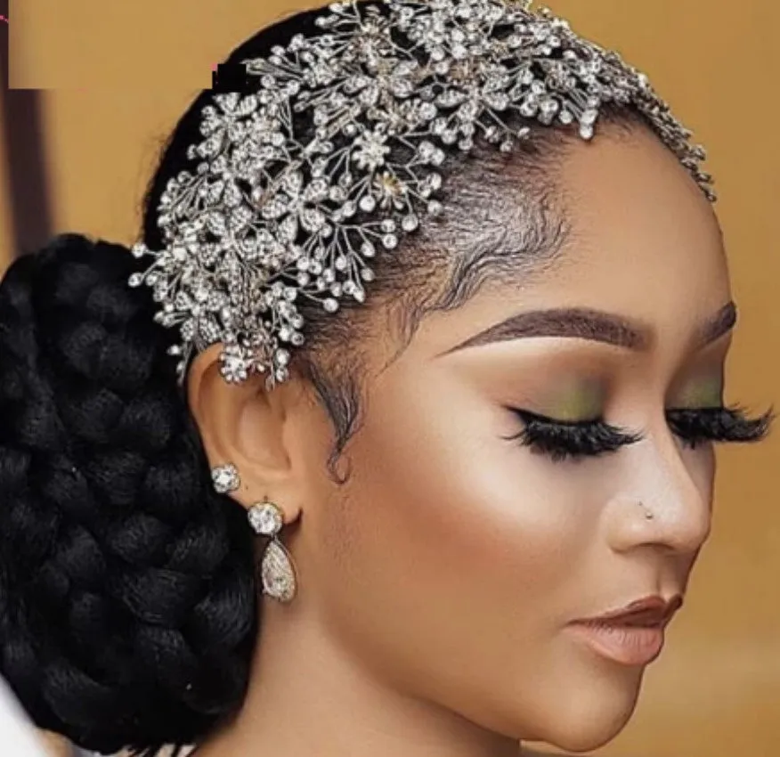 Gold or Silver Bridal Hair Brooch Rhinestone HBR-034