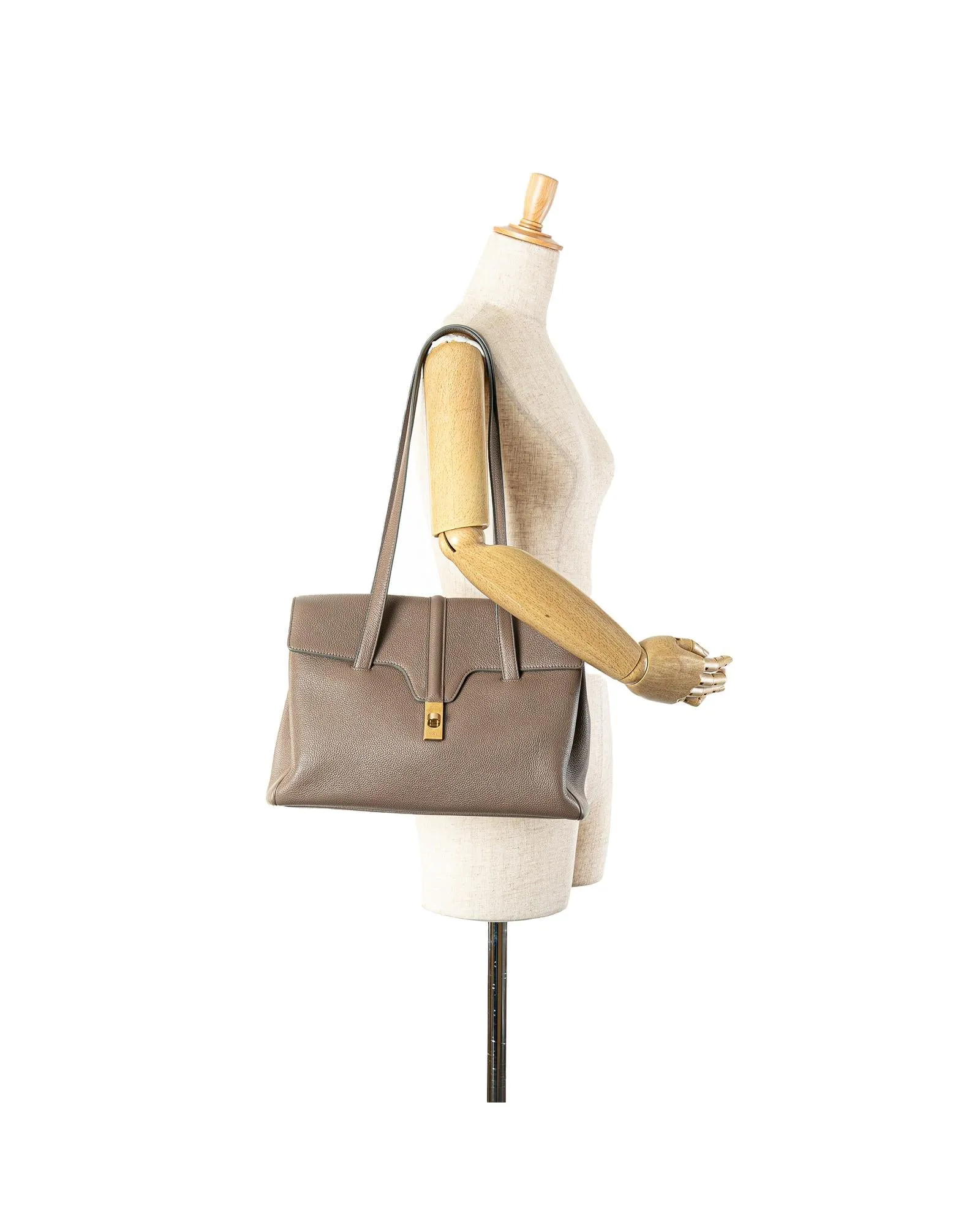 Grained Calfskin Soft Shoulder Bag with Turn-Lock Closure