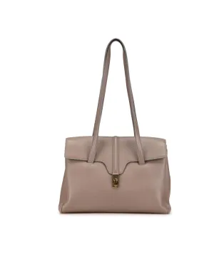 Grained Calfskin Soft Shoulder Bag with Turn-Lock Closure