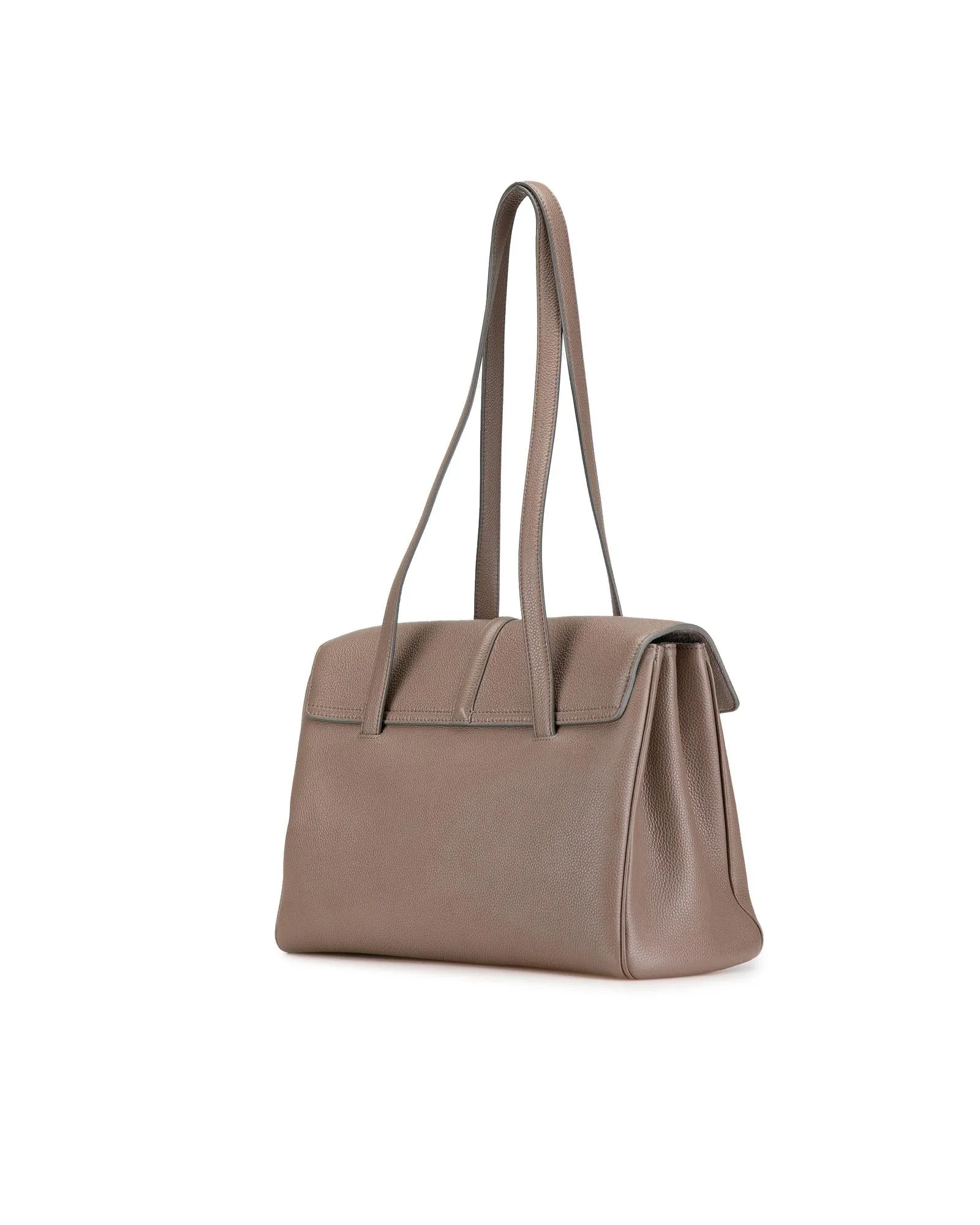 Grained Calfskin Soft Shoulder Bag with Turn-Lock Closure