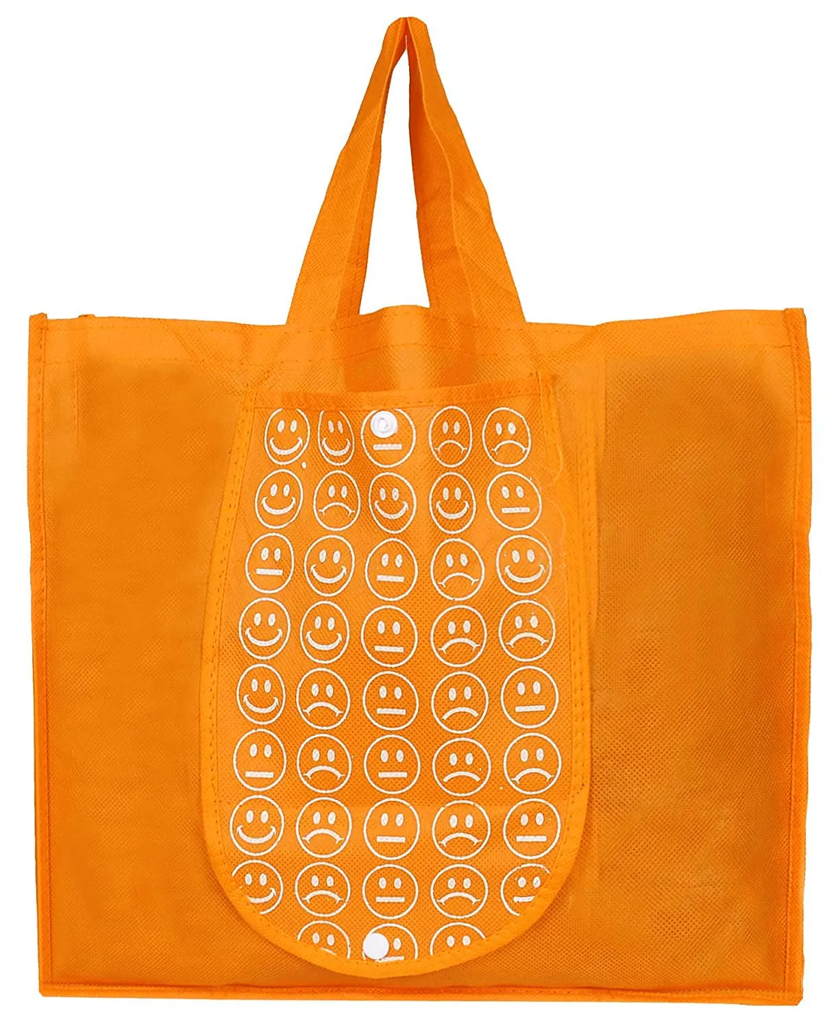 Heart Home Smiley Printed Eco Friendly Foldable Reusable Non-Woven Shopping Grocery Bag with One Small Pocket- Pack of 3 (Green & Deep Yellow & Pink) -45LUGHH0218