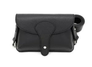 Italian Designer Soft Black Leather Small Crossbody Wide Strap Bag - Carina