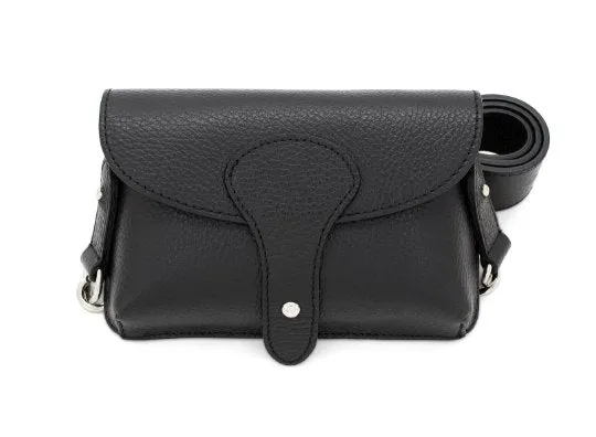 Italian Designer Soft Black Leather Small Crossbody Wide Strap Bag - Carina