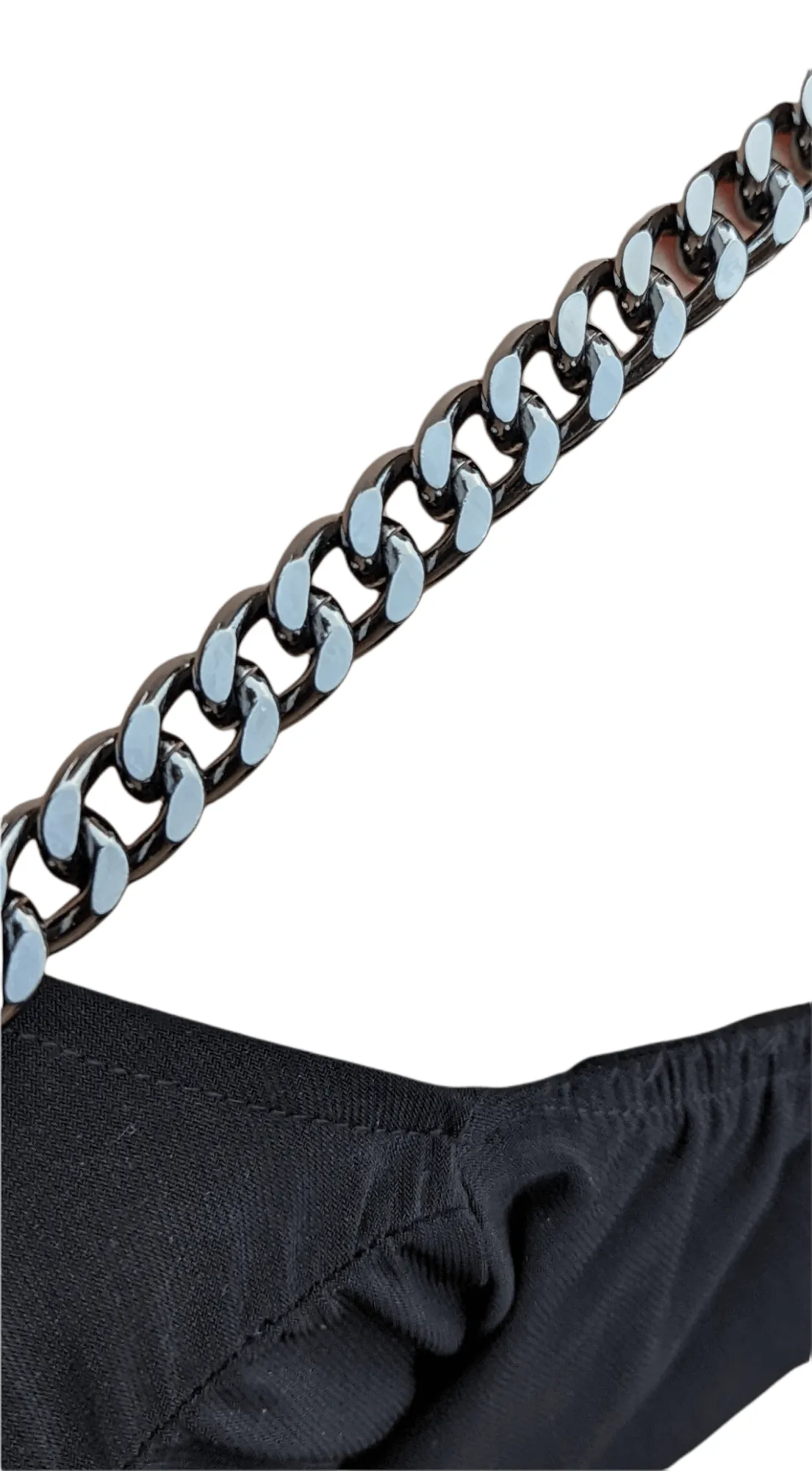 Italian Designer Soft Leather Snakeskin Print Chain Crossbody - Black