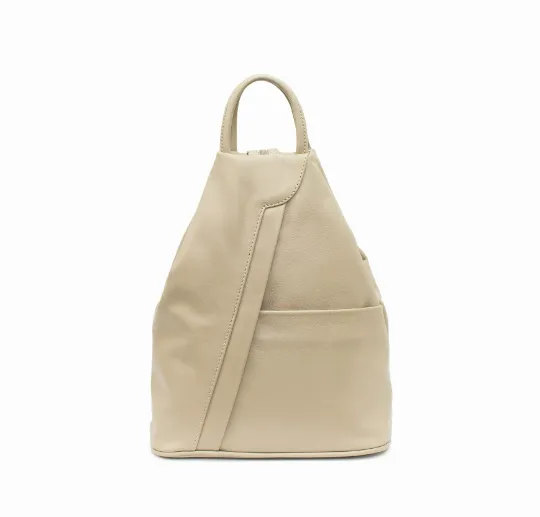 Italian Designer Soft Leather Triangular Backpack Ilaria Beige