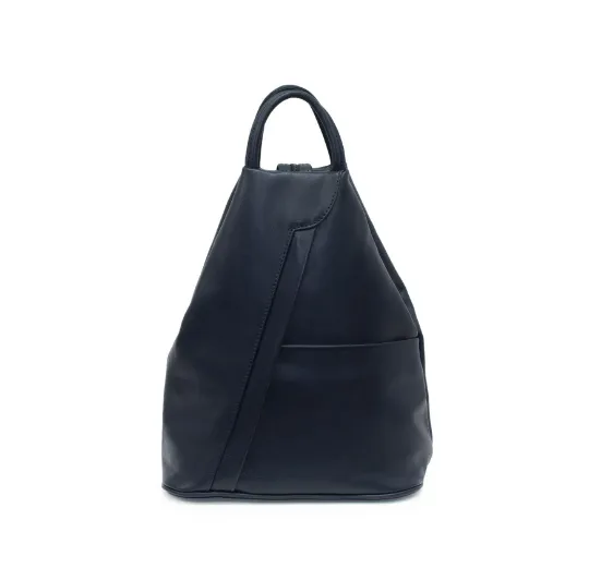 Italian Designer Soft Leather Triangular Backpack Ilaria Navy