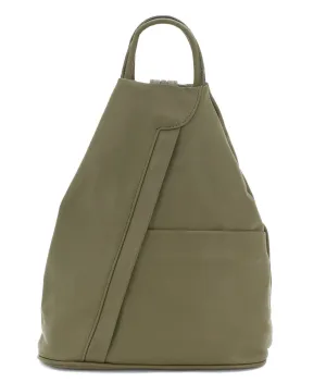 Italian Designer Soft Leather Triangular Backpack Ilaria Olive Green