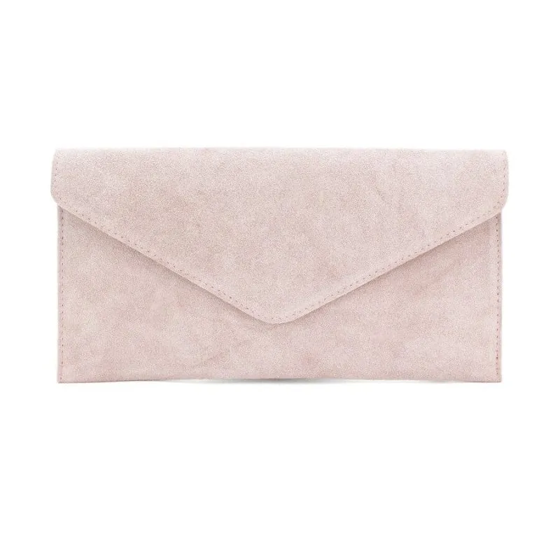 Italian Designer Soft Suede Leather Envelope Clutch Cross Body  Eleonora- Nude LOW STOCK