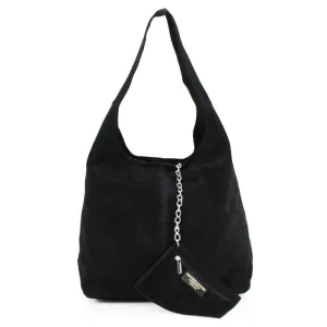 Italian Designer Soft Suede Leather  Shoulder Bag-Swolit Bellissima - Black
