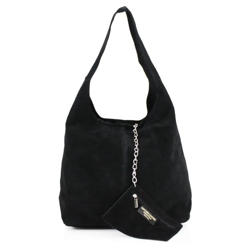 Italian Designer Soft Suede Leather  Shoulder Bag-Swolit Bellissima - Black