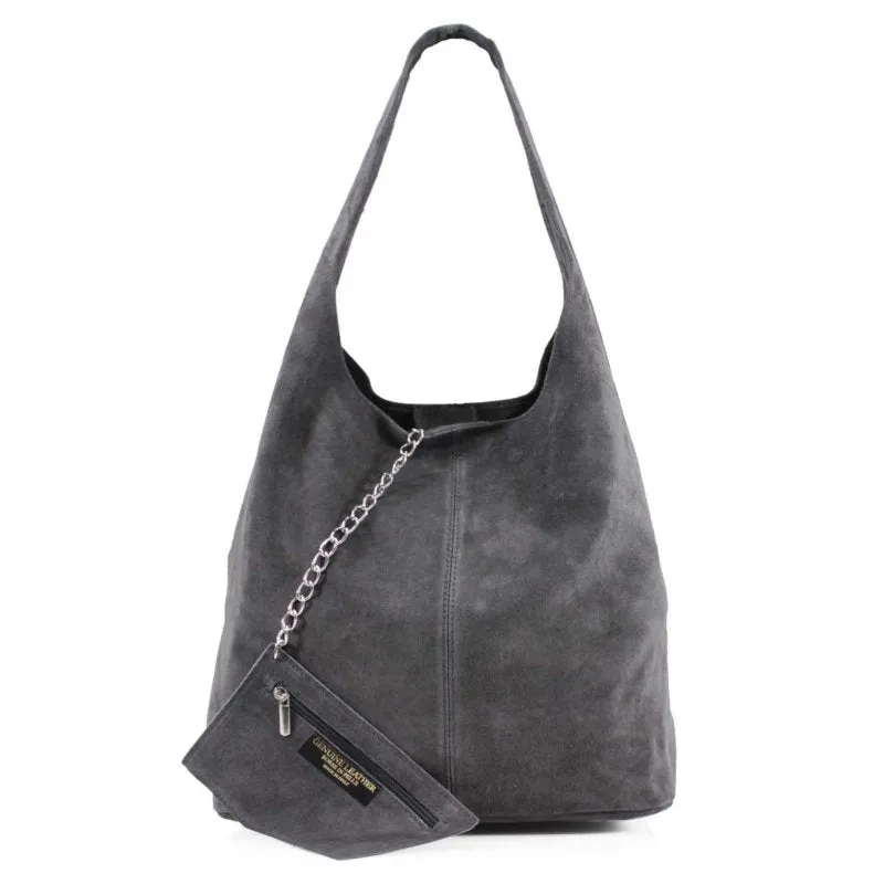 Italian Designer Soft Suede Leather  Shoulder Bag-Swolit Bellissima - Dark Grey