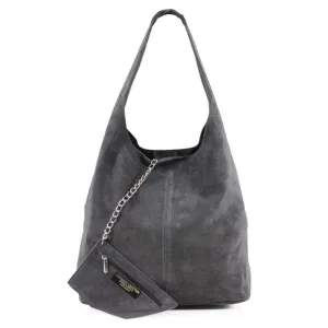 Italian Designer Soft Suede Leather  Shoulder Bag-Swolit Bellissima - Dark Grey