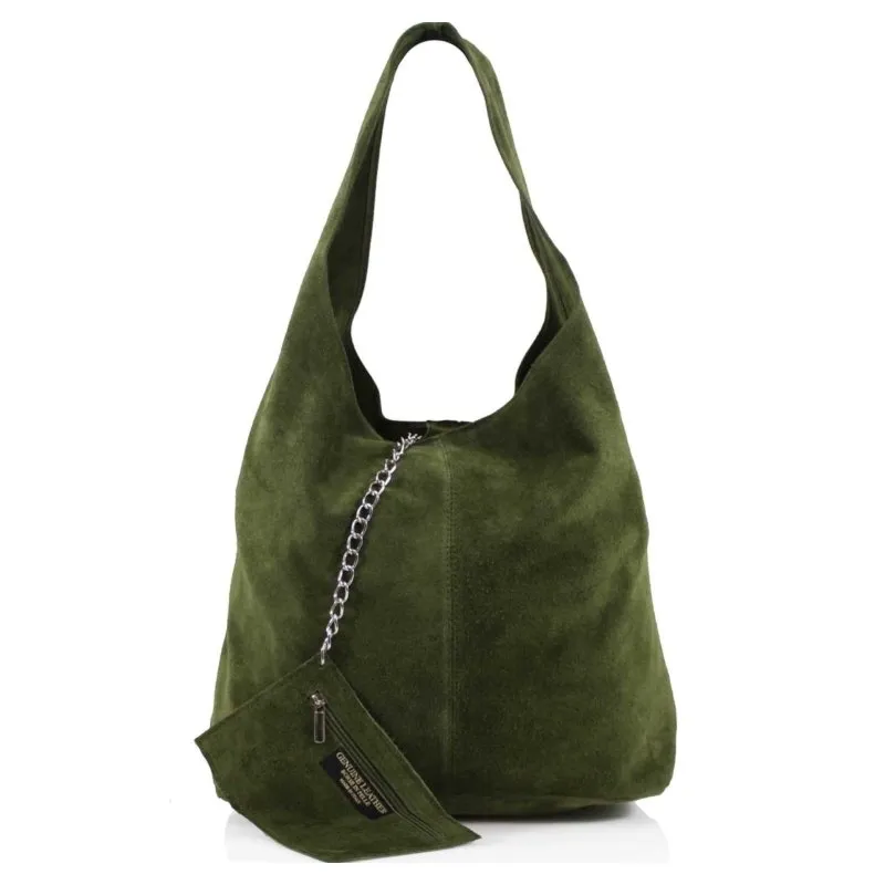 Italian Designer Soft Suede Leather  Shoulder Bag-Swolit Bellissima- Green