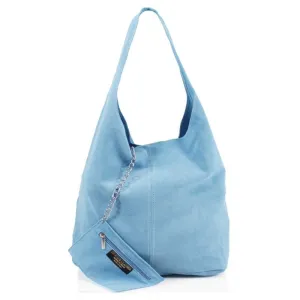 Italian Designer Soft Suede Leather  Shoulder Bag-Swolit Bellissima - Light Blue