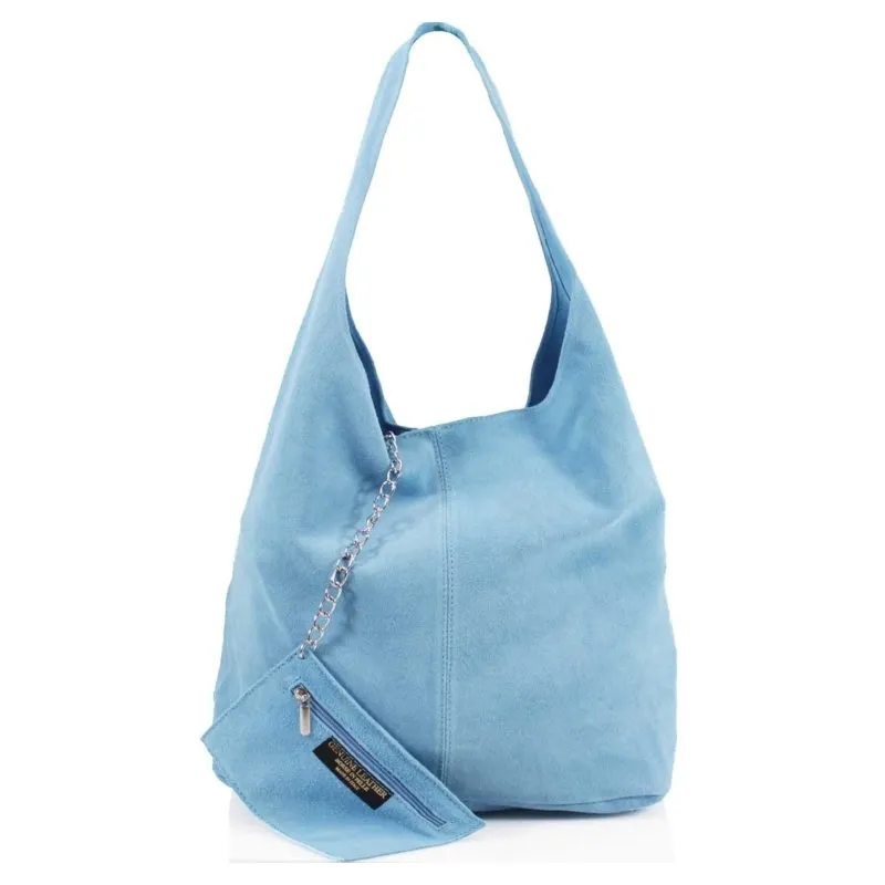 Italian Designer Soft Suede Leather  Shoulder Bag-Swolit Bellissima - Light Blue