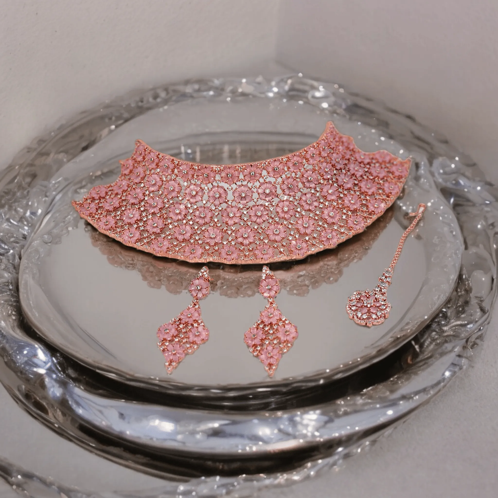 Kashish Bridal CZ Choker Set Full Rose Gold